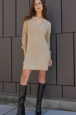 Petite 'Adeline' V Neck Knitted Jumper Dress