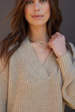 Petite 'Adeline' V Neck Knitted Jumper Dress