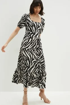 Petite Zebra Tie Back Midi Dress