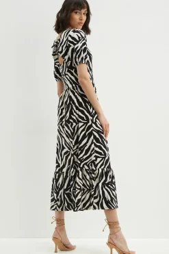 Petite Zebra Tie Back Midi Dress