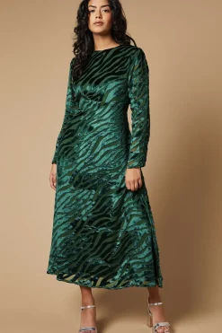 Petite Zebra Velvet Bias Cut Midi Dress