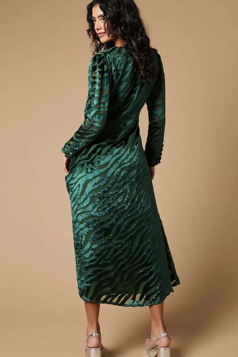 Petite Zebra Velvet Bias Cut Midi Dress