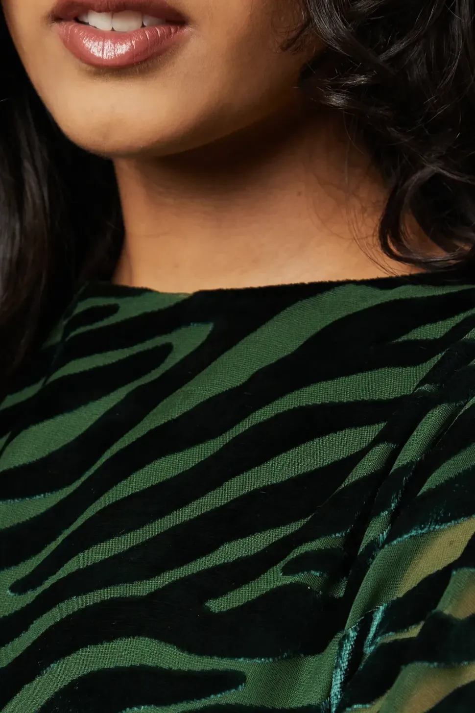 Petite Zebra Velvet Bias Cut Midi Dress