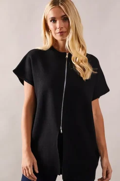 Petite Zip Through Sleeveless Cardigan