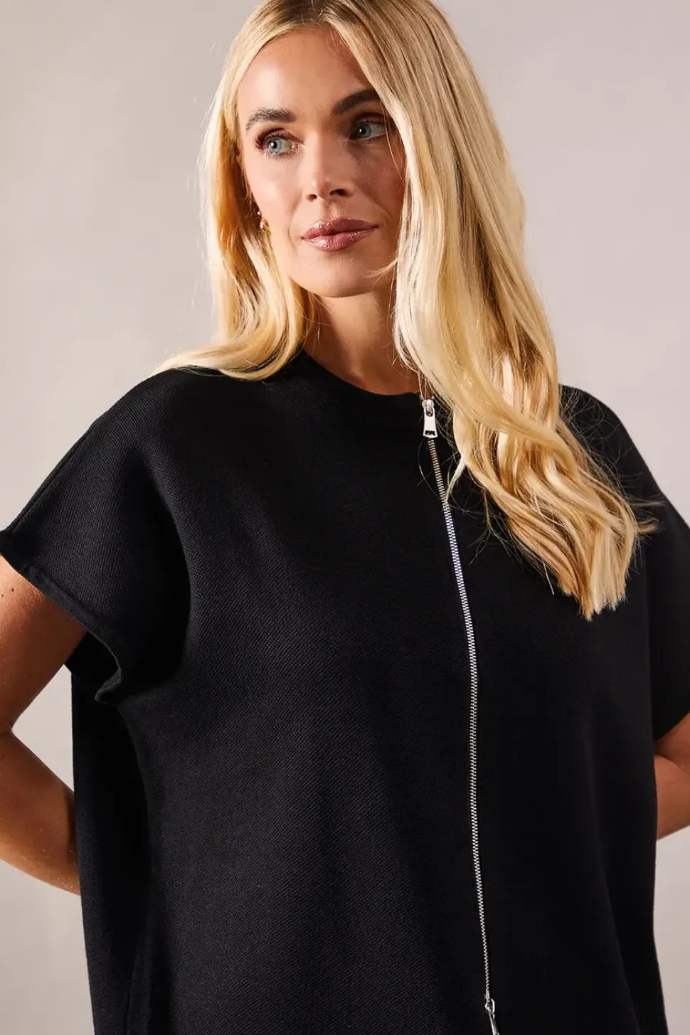 Petite Zip Through Sleeveless Cardigan