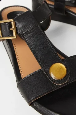Pia Leather Bar Low Wedge Sandal