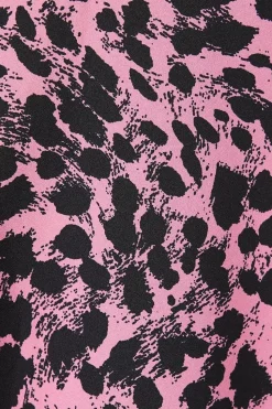 Pink Abstract Lace Trim V Neck Blouse