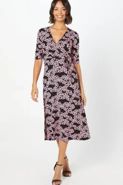 Pink Chain Wrap Midi Dress