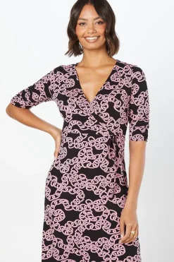 Pink Chain Wrap Midi Dress