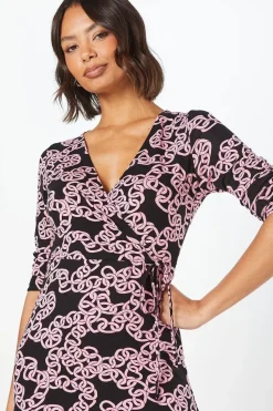 Pink Chain Wrap Midi Dress