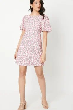 Pink Ditsy Angel Sleeve Empire Seam Mini Dress