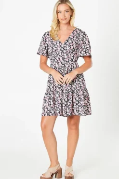 Pink Ditsy Angel Sleeve Mini Dress