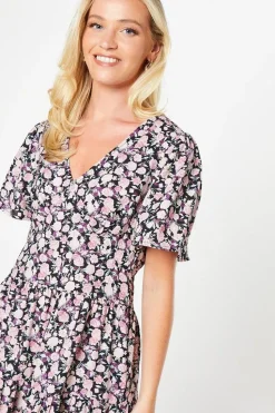 Pink Ditsy Angel Sleeve Mini Dress