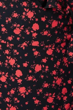 Pink Ditsy Floral Frill Neck Detail Wrap Midi Dress
