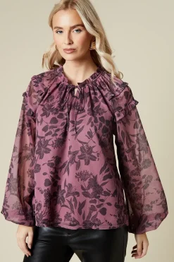 Pink Ditsy Floral Ruffle Sleeve Overhead Blouse