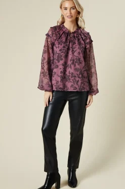 Pink Ditsy Floral Ruffle Sleeve Overhead Blouse