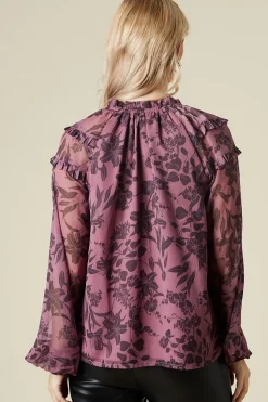 Pink Ditsy Floral Ruffle Sleeve Overhead Blouse