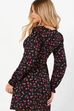 Pink Ditsy Long Sleeve Mini Dress