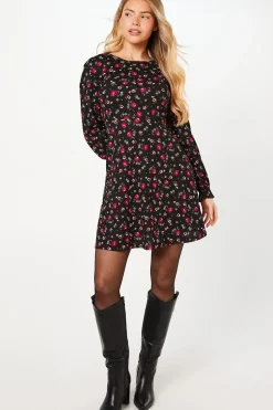 Pink Ditsy Long Sleeve Mini Dress