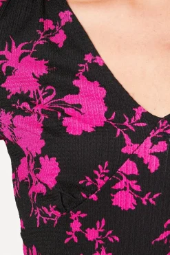 Pink Floral Empire V Neck Long Sleeve Top