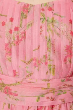 Pink Floral Ruched Bust Organza Mini Dress