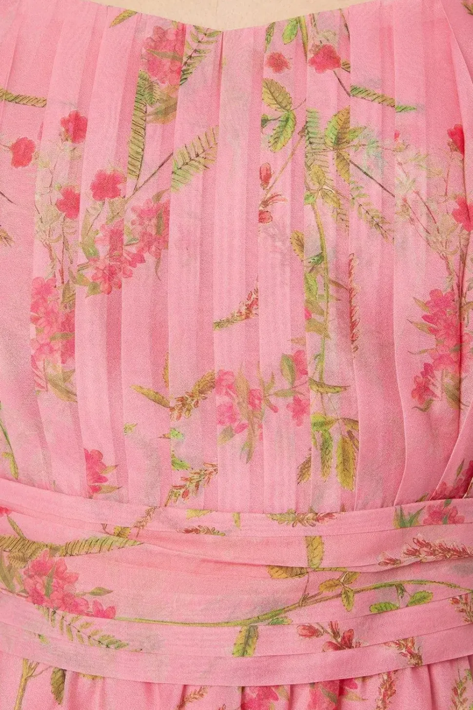 Pink Floral Ruched Bust Organza Mini Dress