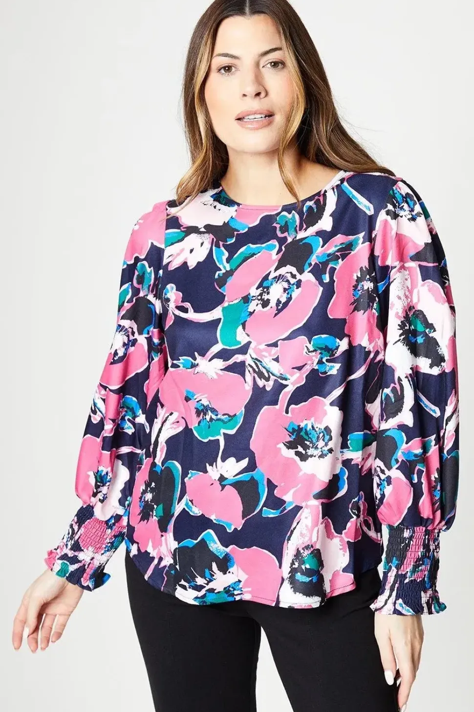 Pink Floral Shirred Cuff Top