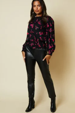 Pink Floral Shirred Hem Top