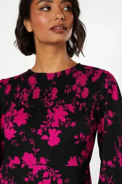 Pink Floral Shirred Yoke Mini Dress
