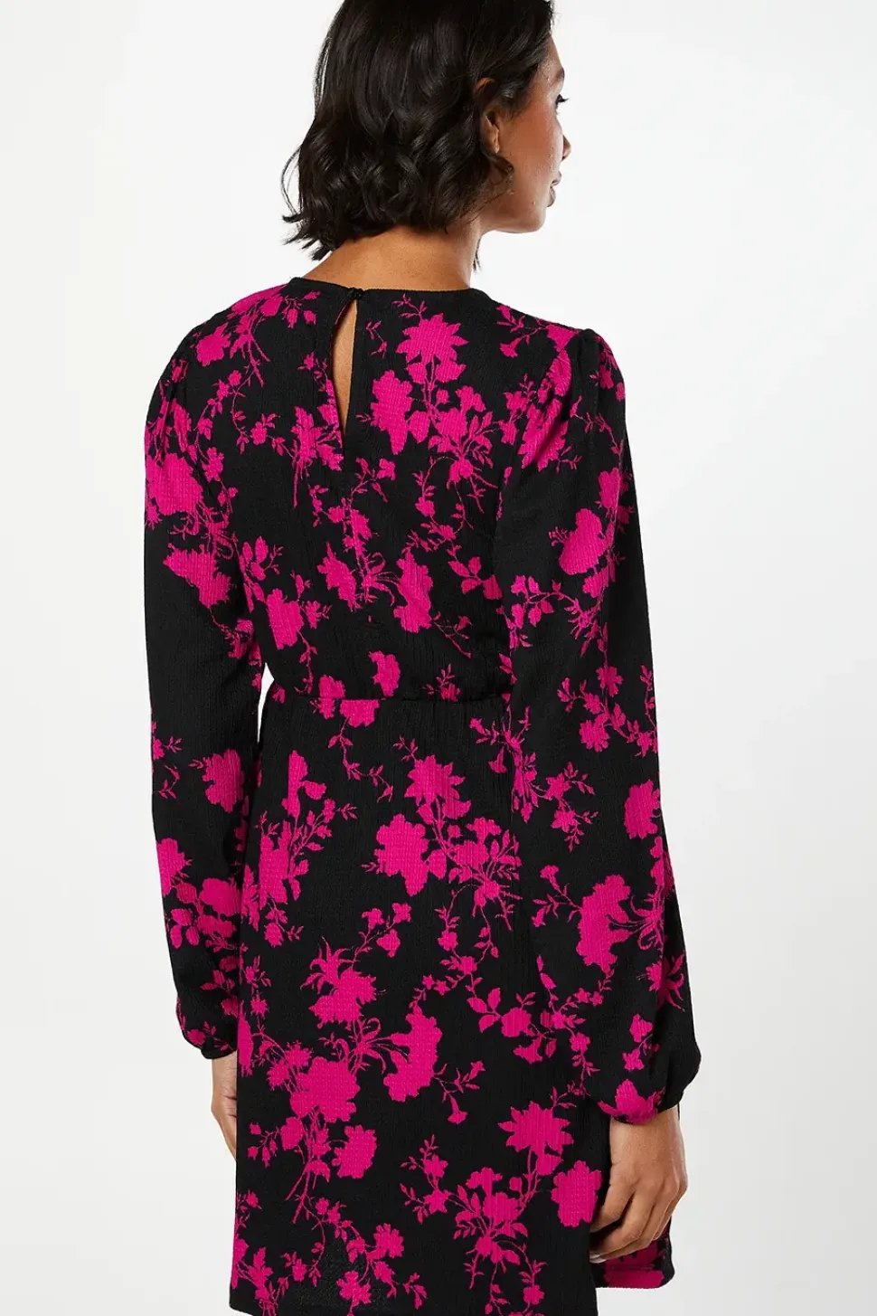 Pink Floral Shirred Yoke Mini Dress
