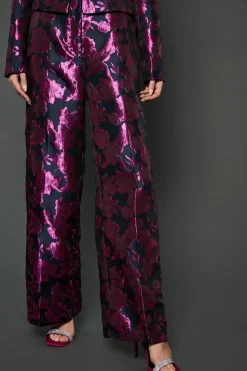 Pink Jacquard Straight Leg Trouser