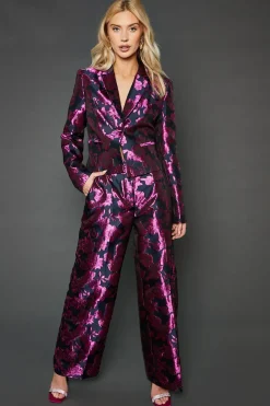 Pink Jacquard Straight Leg Trouser