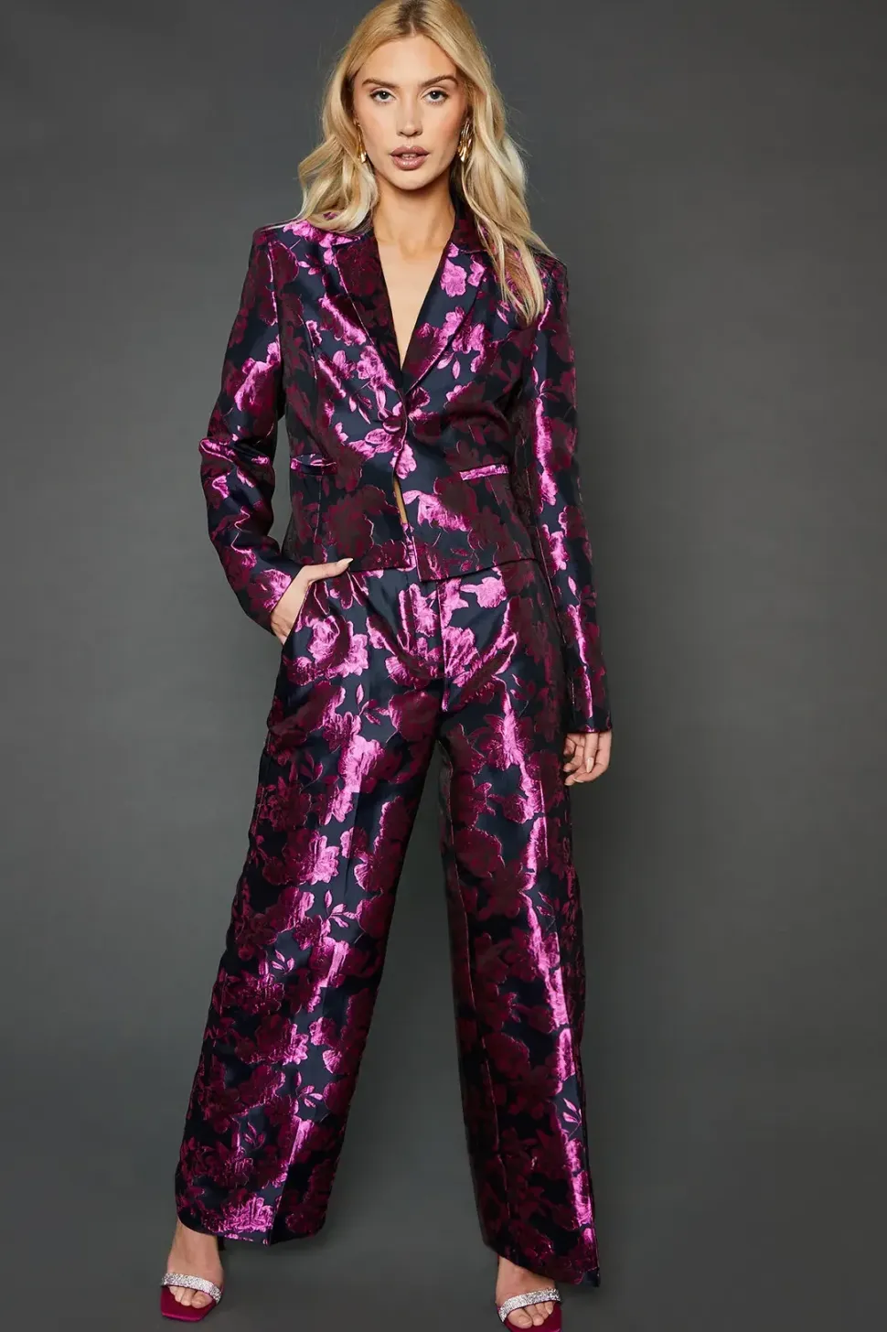 Pink Jacquard Straight Leg Trouser