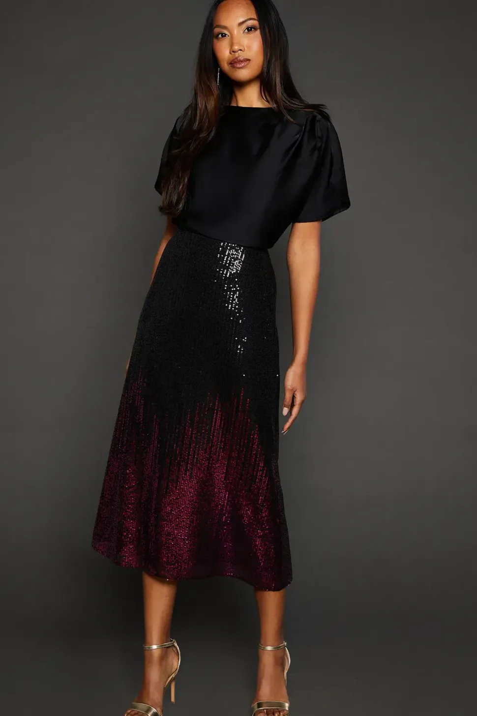 Pink Ombre Sequin Midi Skirt