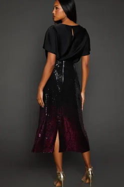 Pink Ombre Sequin Midi Skirt