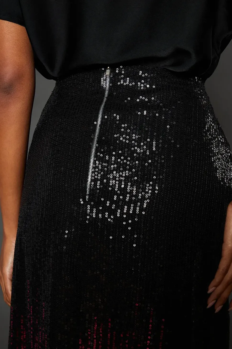 Pink Ombre Sequin Midi Skirt