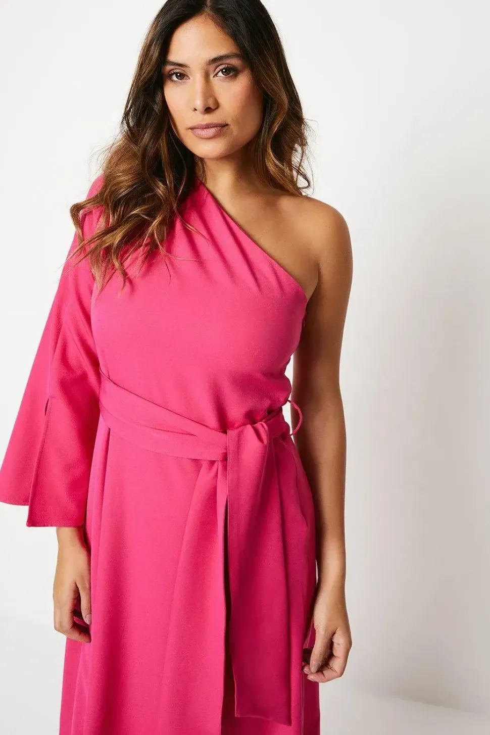 Pink One Shoulder Belted Occasion Dress