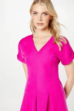 Pink Pleat Detail Midi Dress