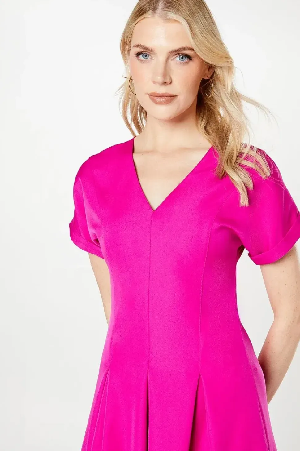 Pink Pleat Detail Midi Dress