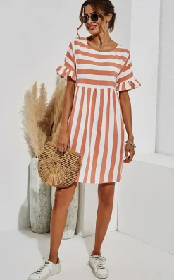 Pink Striped Smock Dress In White