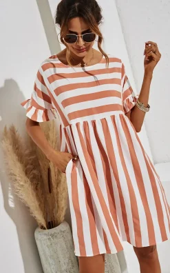 Pink Striped Smock Dress In White