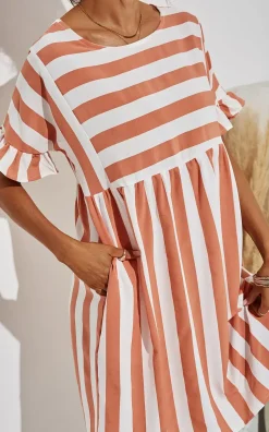 Pink Striped Smock Dress In White