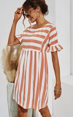 Pink Striped Smock Dress In White