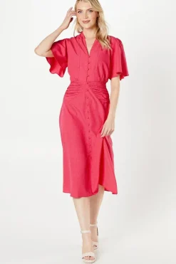 Pink Textured Woven Midi Dress