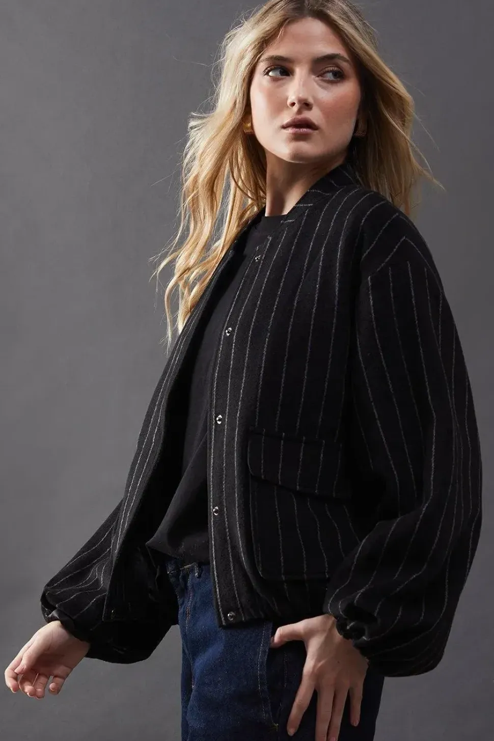 Pinstripe Blouson Bomber Jacket