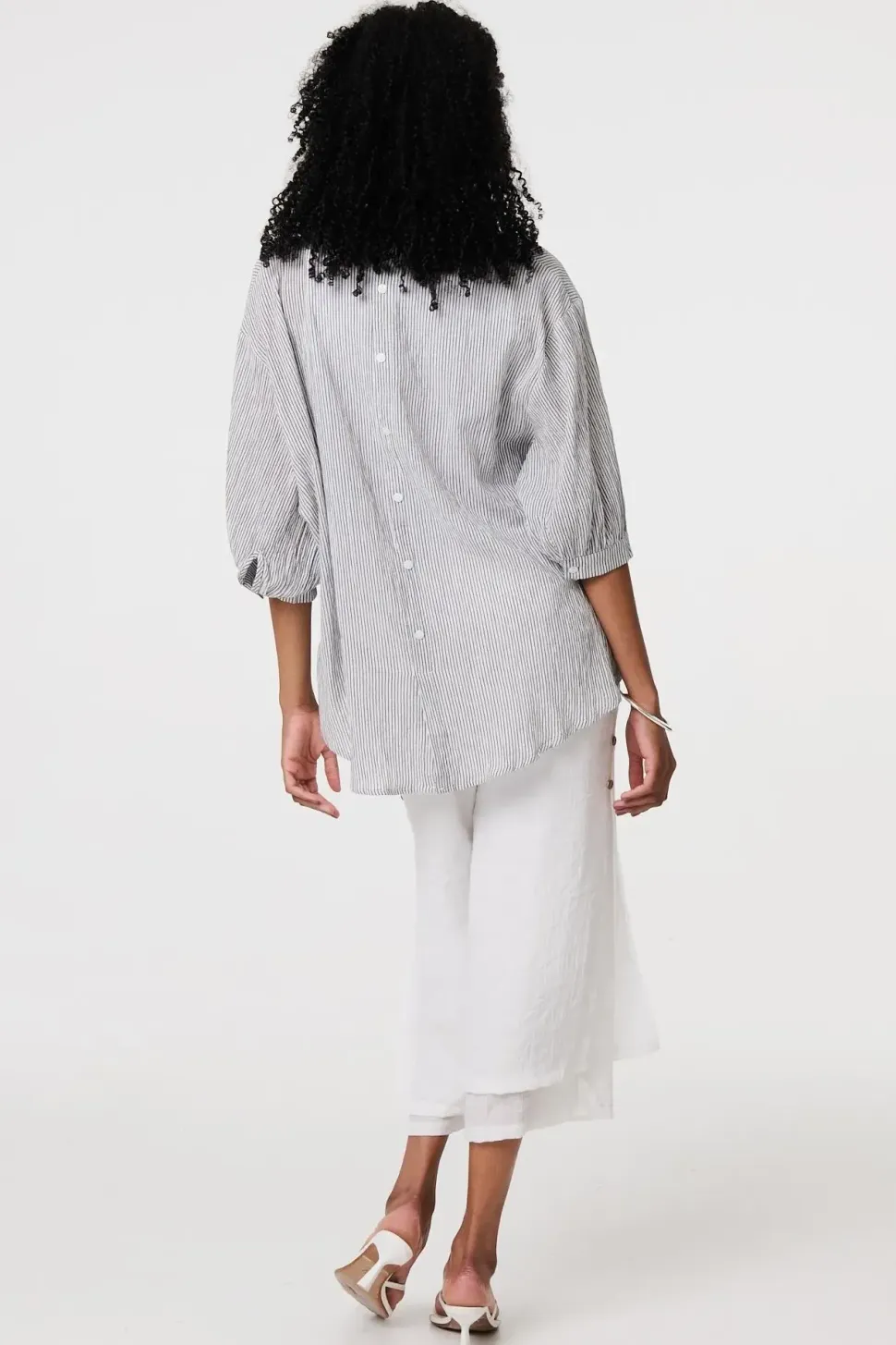 Pinstripe Relaxed Button Back Blouse