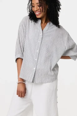 Pinstripe Relaxed Button Back Blouse