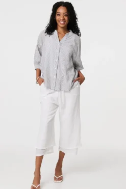 Pinstripe Relaxed Button Back Blouse