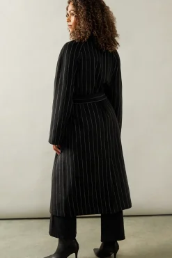 Pinstripe Shawl Collar Belted Coat