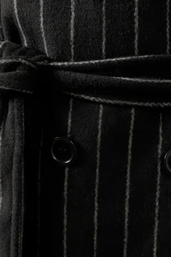 Pinstripe Shawl Collar Belted Coat
